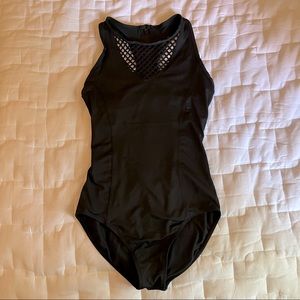 Black Leotard with Mesh and Zipper Details